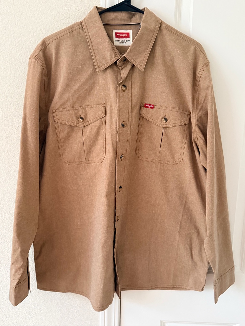 Wrangler Tan Button-Down Work Shirt